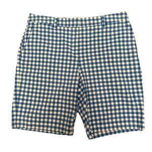 Lands' End Women's Size 14 Mid Rise Gingham Check Shorts Blue White Length 20"‎